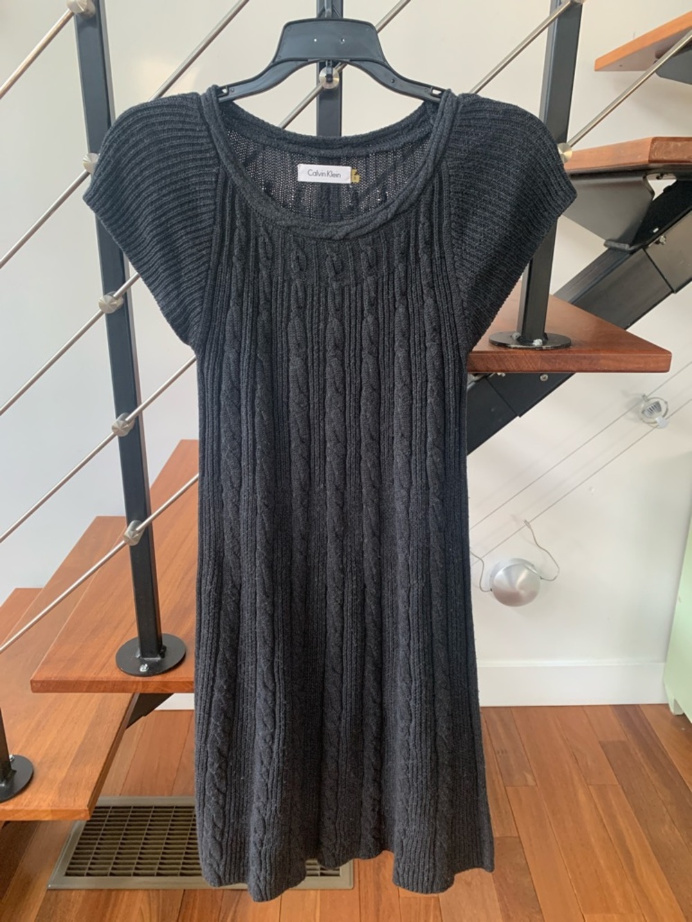 Calvin Klein Anthracite Cable-Knit Cap Sleeve Dress